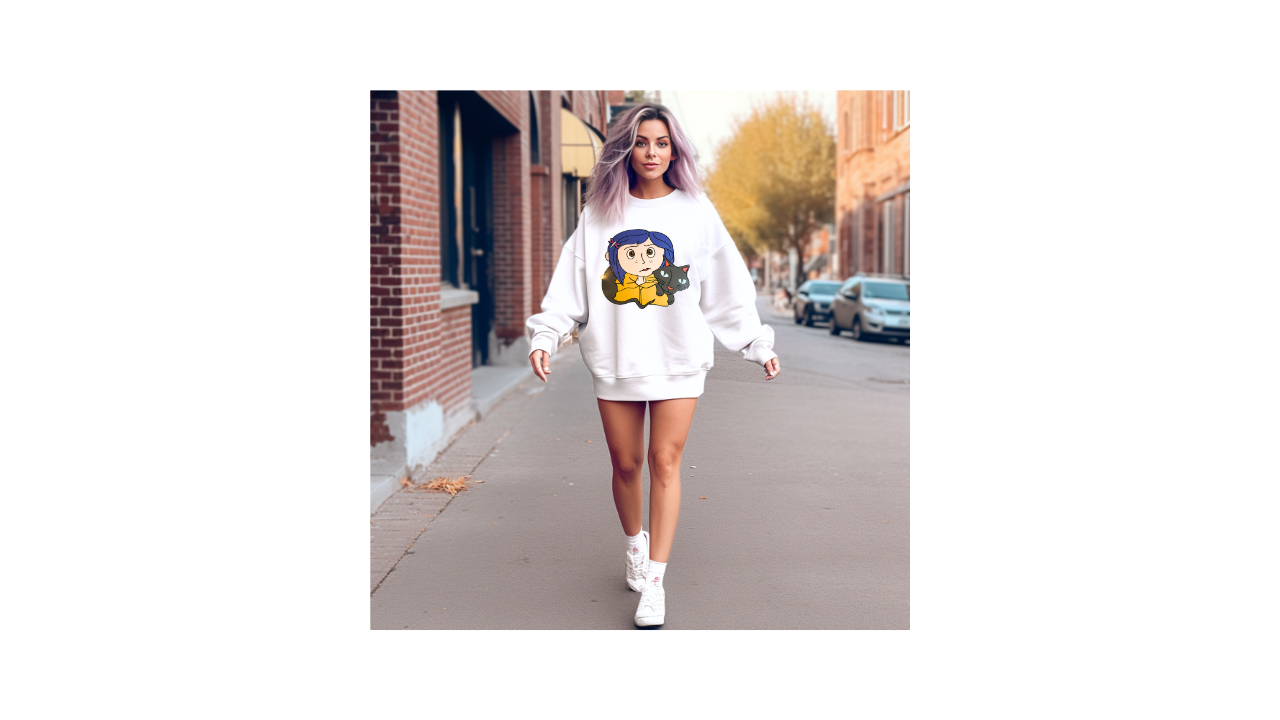Coraline and cat crewneck